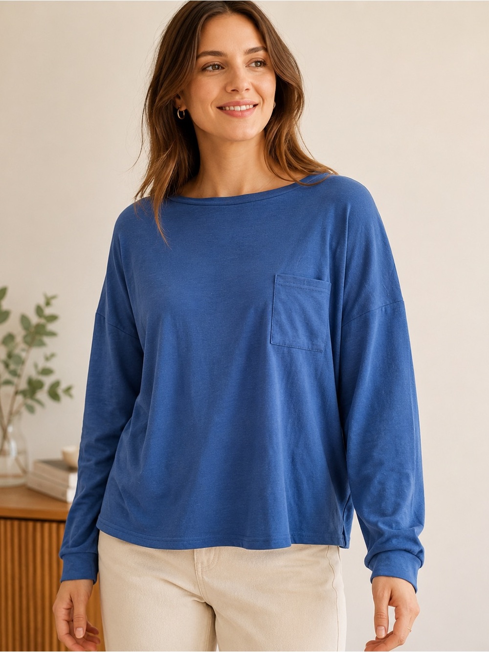 EKOUAER Women’s Large Navy Blue Long Sleeve Pocket Top